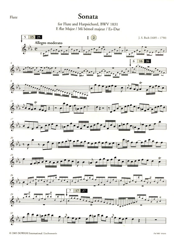 J.S. Bach Sonata E flat Major , BWV 1031【CD+樂譜】for Flute and Harpsichord