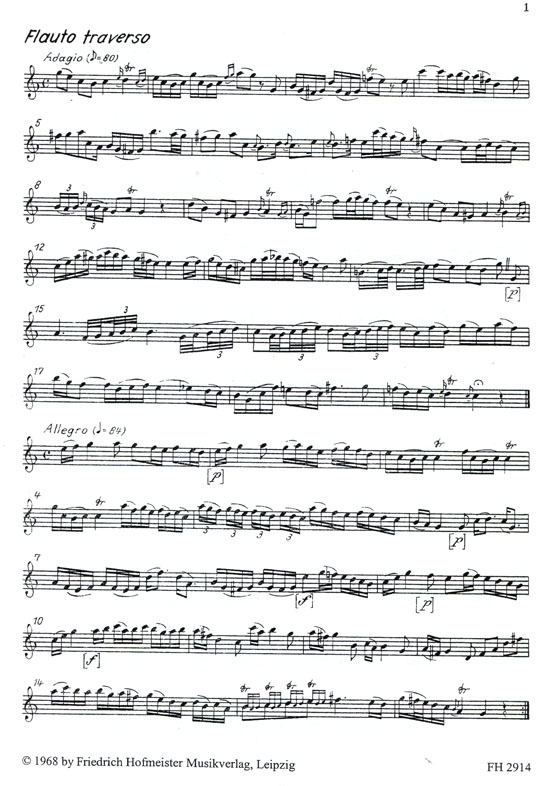 Benda【Sonate , C-Dur】für Flauto traverso und B. c.