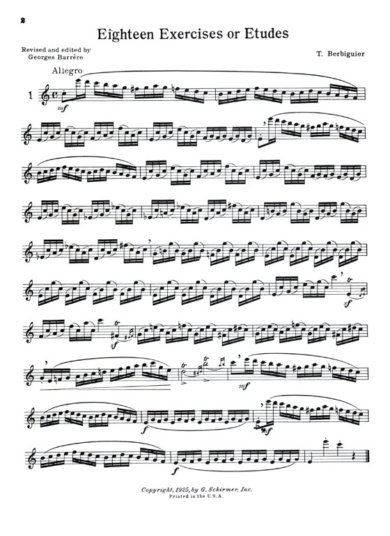 Berbiguier【Eighteen Exercises or Etudes】for the Flute Berbiguier【Eighteen Exercises or Etudes】for the Flute