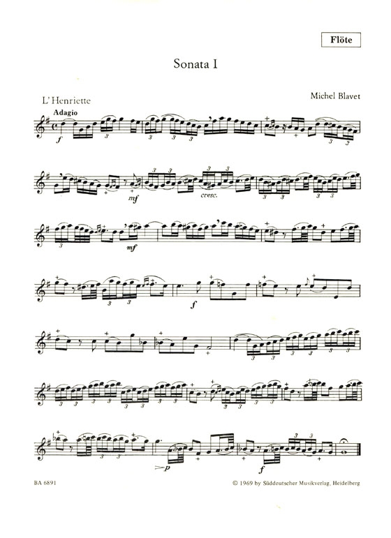 Michel Blavet【Sechs Sonaten , Op. 2】für Flöte und Basso continuo Heft 1