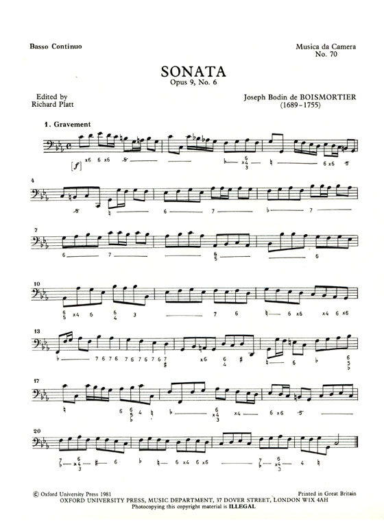 J.B. de Boismortier【Sonata in C major Opus 9 , No. 6】for Flute and basso continuo