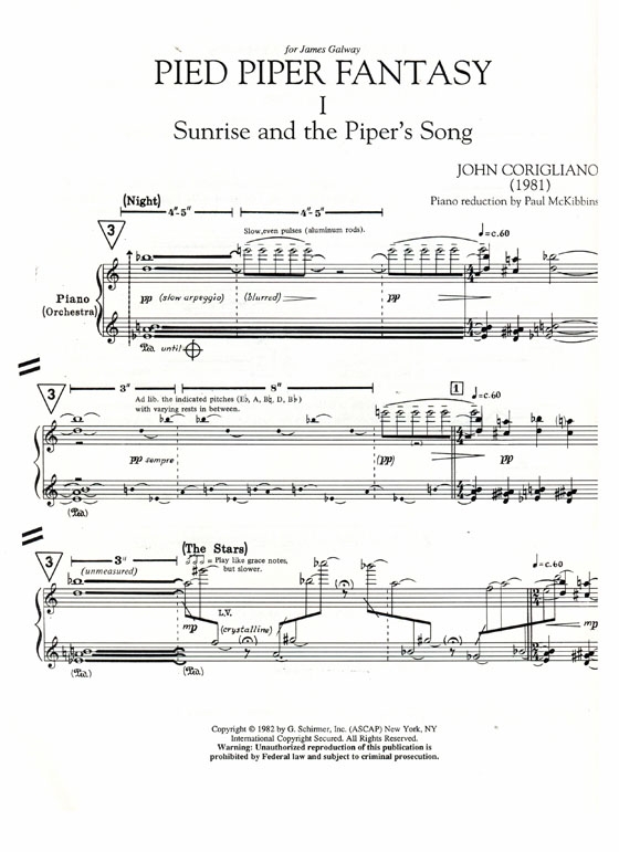 John Corigliano【Pied Piper Fantasy】for Flute and Orchestra (Piano Reduction)