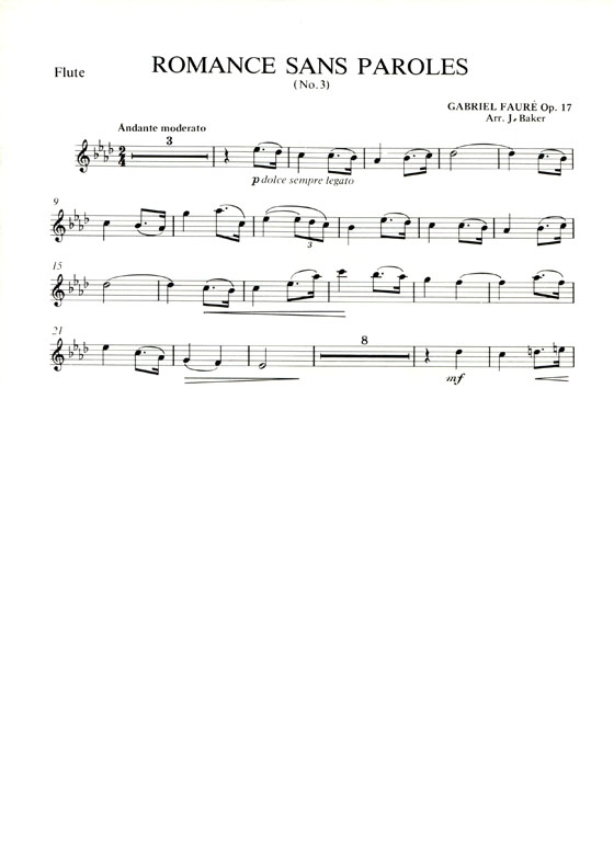 Faure【Romance Sans Paroles , No. 3】for Flute and Piano