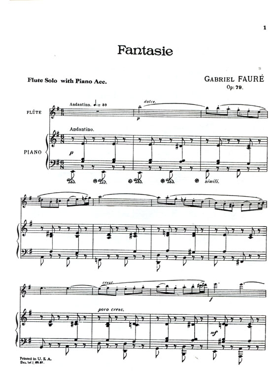 Faure【Fantasie , Op. 79】Flute Solo with Piano Accompaniment