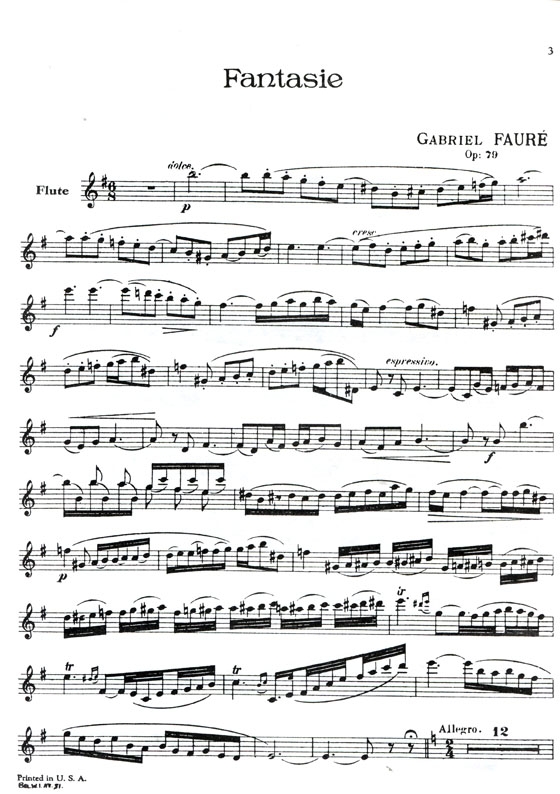 Faure【Fantasie , Op. 79】Flute Solo with Piano Accompaniment