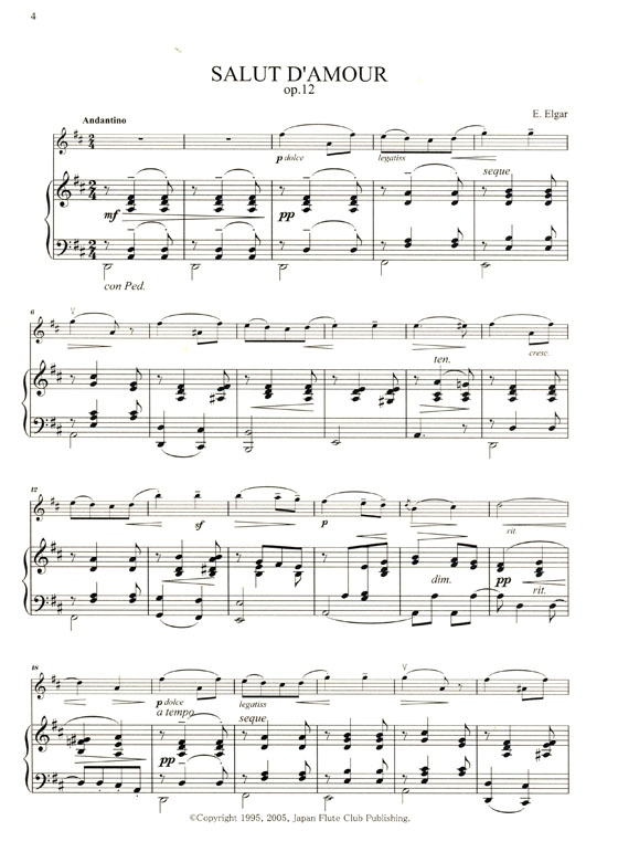 Elgar【Salut D'amour , Op. 12】Mendelssohn【Frühlingslied , Op. 62-6】for Flute and Piano