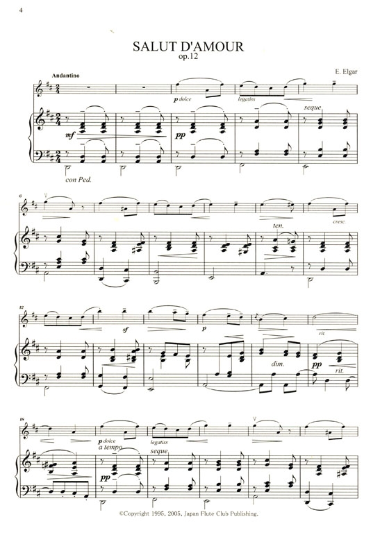 Elgar【Salut D'amour , Op. 12】Mendelssohn【Frühlingslied , Op. 62-6】for Flute and Piano Elgar【Salut D'amour , Op. 12】Mendelssohn【Frühlingslied , Op. 62-6】for Flute and Piano
