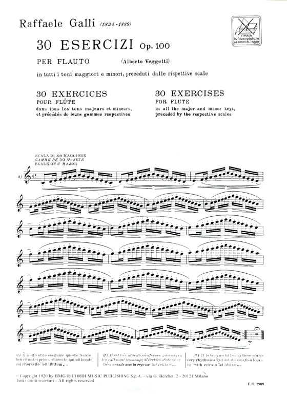 Galli【30 Esercizi , Op. 100】per Flauto