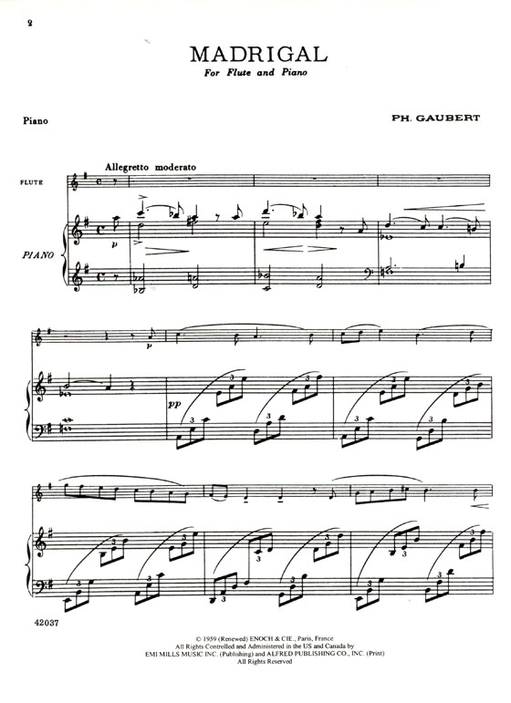 Gaubert【Madrigal】for Flute and Piano Gaubert【Madrigal】for Flute and Piano