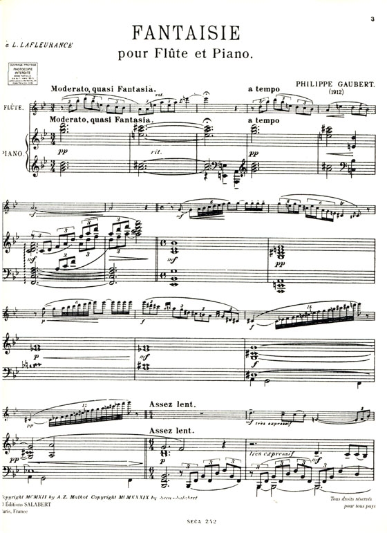 Philippe Gaubert【Fantaisie】pour Flûte et Piano