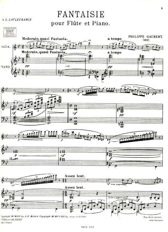 Philippe Gaubert【Fantaisie】pour Flûte et Piano Philippe Gaubert【Fantaisie】pour Flûte et Piano