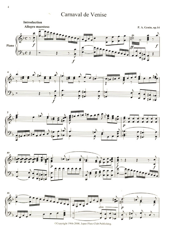Paul Agricol Genin【Carnaval De Venise , Op. 14 、Fantaisie Avec Variations , Op. 8】Flúte et Piano