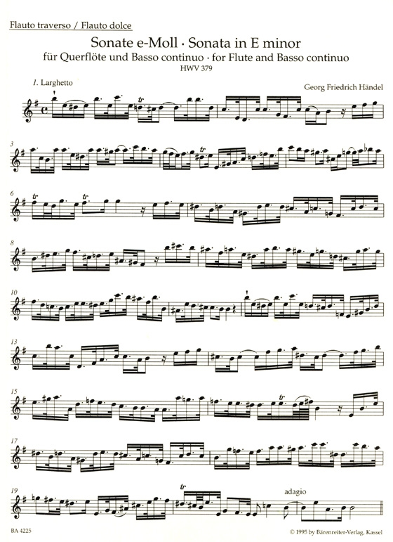 Händel【Elf Sonaten】Für Flöte und Basso Continuo