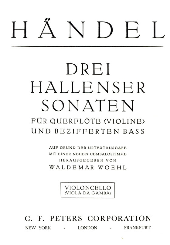 Händel【drei Hallenser Sonaten】für Querflöte (Violine ) und Cembalo(Klavier)