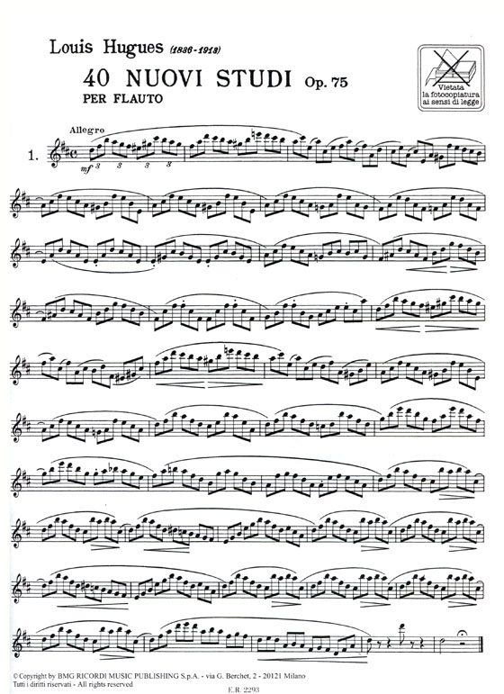 Hugues【40 Nuovi Studi , Op. 75】per Flauto