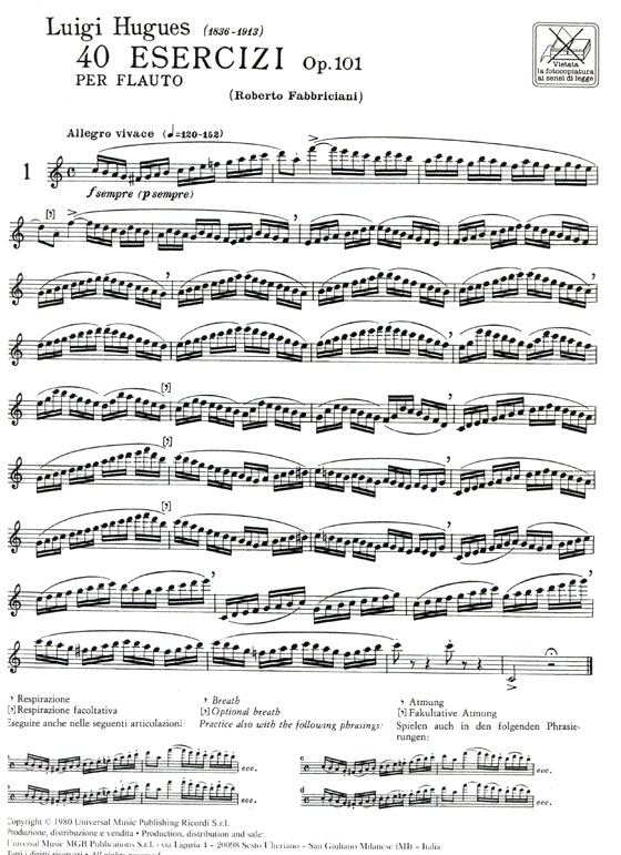 Hugues【40 Esercizi  , Op. 101】Per Flauto