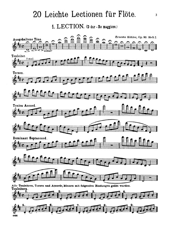 Köhler【Twenty Easy Melodic Progressive Exercises , Opus 93】 for Flute ,  Book 1