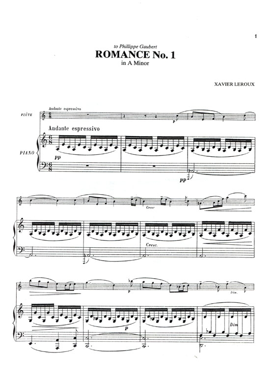 Xavier Leroux【Romance No. 1 in A Minor】for Flute and Piano