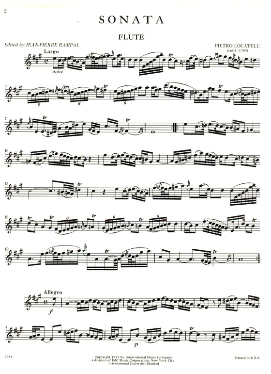 Pietro Locatelli【Sonata  in A major】for Flute and Piano