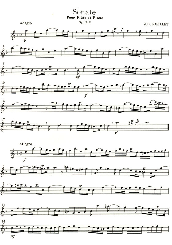 J.B. Loeillet【Sonate , Op. 1-2】pour Flûte et Piano
