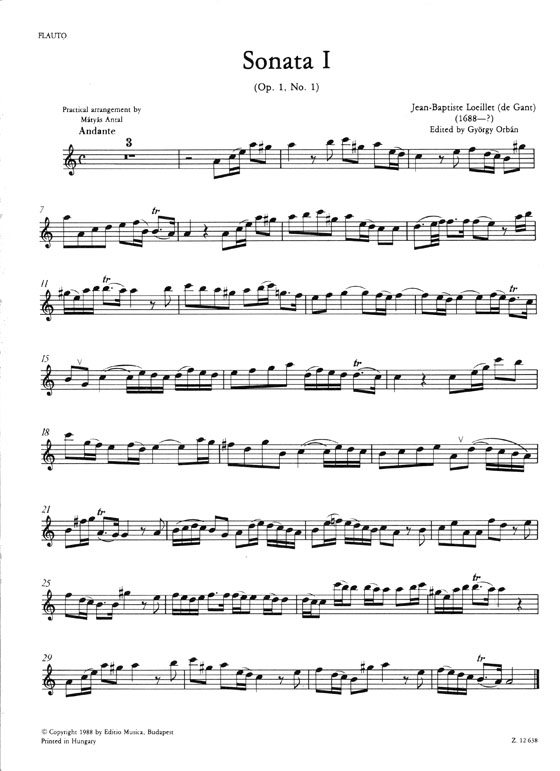 J.B. Loeillet【12 Sonate , Op. 1】per Flauto e Basso Continuo,Ⅰ(No. 1-3)