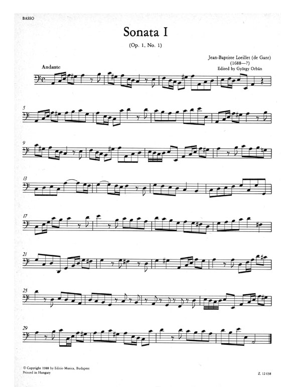 J.B. Loeillet【12 Sonate , Op. 1】per Flauto e Basso Continuo,Ⅰ(No. 1-3)