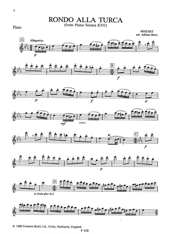 Mozart【Rondo Alla Turca from Piano Sonata K331】for Flute and Piano Mozart【Rondo Alla Turca from Piano Sonata K331】for Flute and Piano
