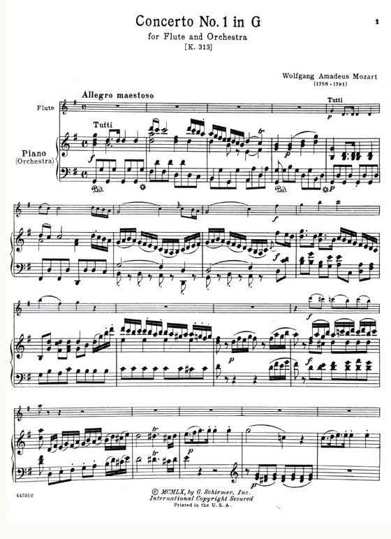 Mozart【Flute Concertos No. 1 in G, K. 313、No. 2 in D , K. 314】for the Flute with Piano Accompaniment