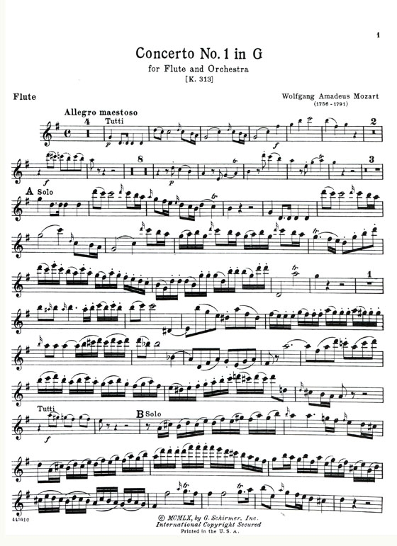 Mozart【Flute Concertos No. 1 in G, K. 313、No. 2 in D , K. 314】for the Flute with Piano Accompaniment