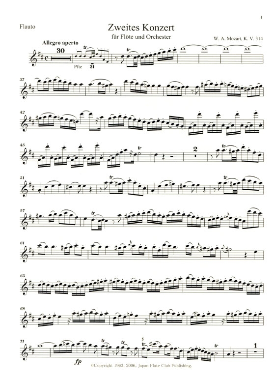 W.A. Mozart【Konzert Nr. 2 (D-dur) , K.V. 314】für Flöte und Orchester W.A. Mozart【Konzert Nr. 2 (D-dur) , K.V. 314】für Flöte und Orchester