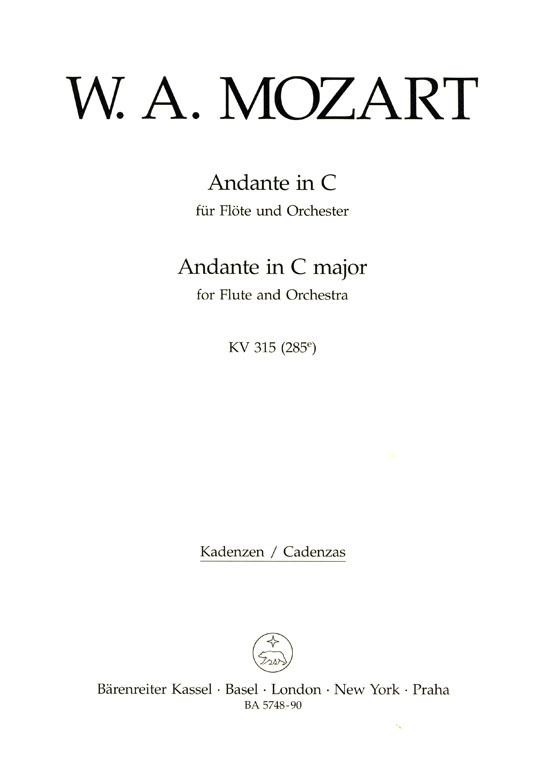 Mozart【Andante in C , KV 315(285e)】für Flöte und Orchester