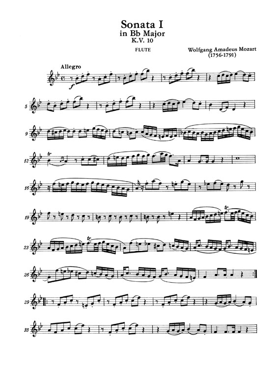 Mozart【Six Sonatas , K. 10 , K. 11 , K. 12】Volume 1 for Flute and Piano