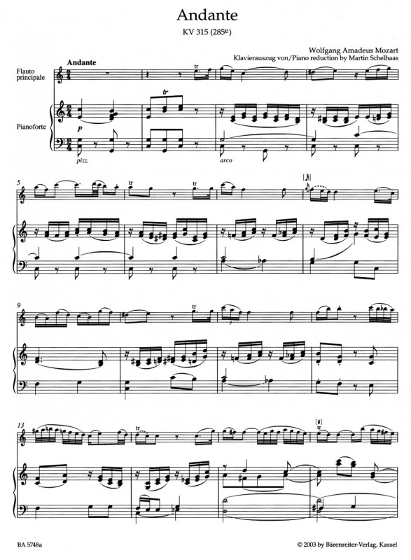 Mozart【Andante in C , KV 315(285e)】für Flöte und Orchester Mozart【Andante in C , KV 315(285e)】für Flöte und Orchester