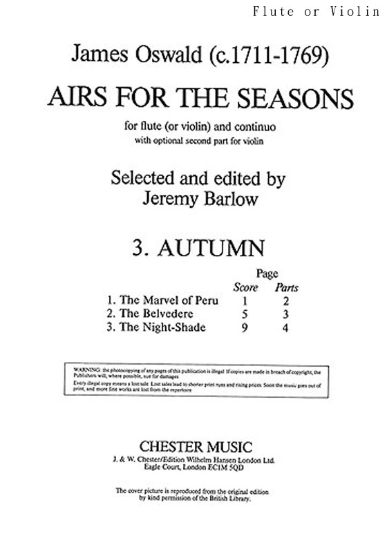 James Oswald【Airs for the Seasons】for Flute (or Violin) and continuo with optional second part for Violin