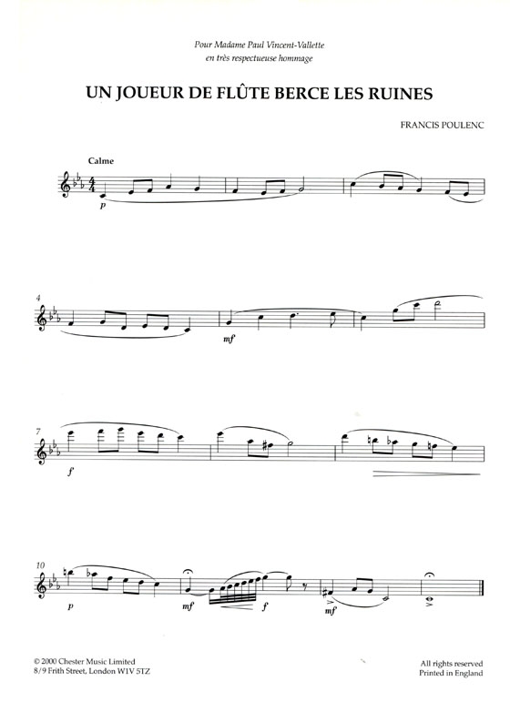 Francis Poulenc【Un Joueur dre flûte berce les ruines】for solo flute