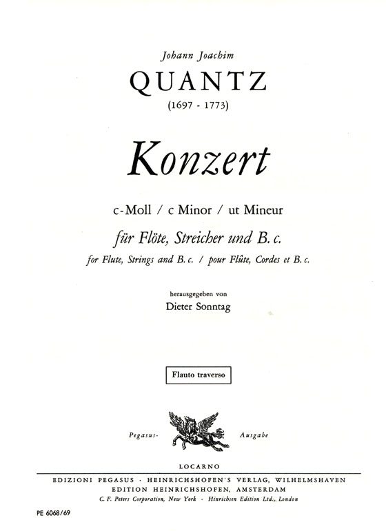 Quantz【Konzert c-Moll】für Flöte, Streicher und B.c. Flöte und Klavier