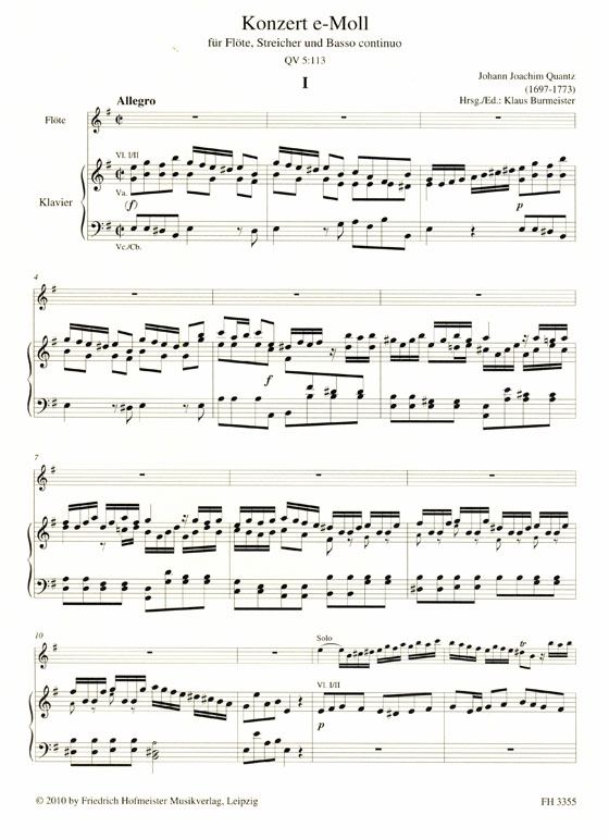 Johann Joachim Quantz【Konzert e-Moll , QV5 : 113】für Flöte, Streicher und Basso Continuo