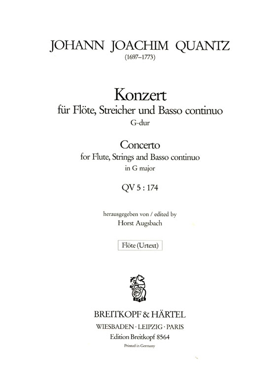 Quantz【Konzert G- dur, QV5 : 174】für Flöte Streicher und Basso continuo