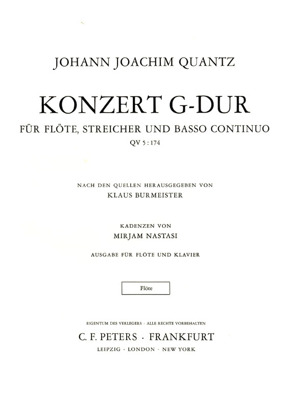 Quantz【Konzert G-dur , QV5 : 174】für Flöte Streicher und Basso continuo