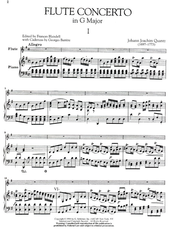 Quantz【Flute Concerto In G Major】for Flute and Piano