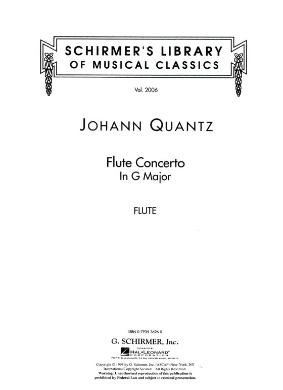 Quantz【Flute Concerto In G Major】for Flute and Piano