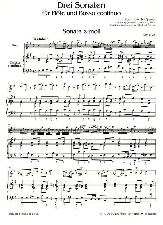 Quantz【Drei Sonaten, QV 1: 75, QV 1: 114, QV 1: 150 】für Flöte und Basso continuo Quantz【Drei Sonaten, QV 1: 75, QV 1: 114, QV 1: 150 】für Flöte und Basso continuo