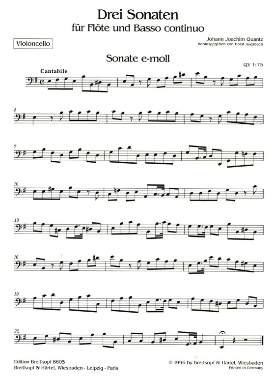 Quantz【Drei Sonaten, QV 1: 75, QV 1: 114, QV 1: 150 】für Flöte und Basso continuo Quantz【Drei Sonaten, QV 1: 75, QV 1: 114, QV 1: 150 】für Flöte und Basso continuo