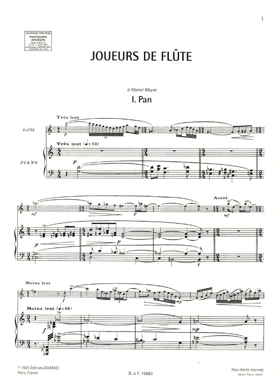 Roussel【Joueurs de Flûte quatre pièces , Op. 27】pour flûte et paino