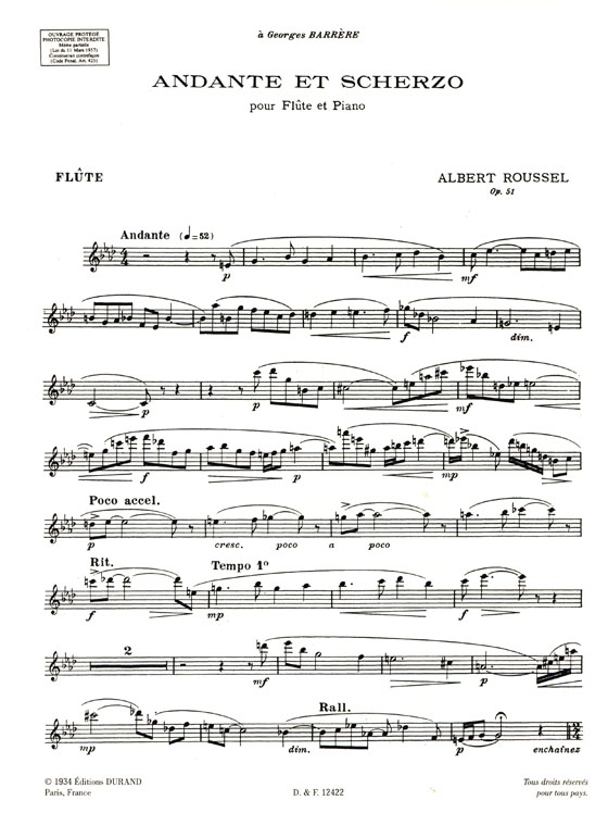 Albert Roussel【Andante et Scherzo , Op. 51】pour flûte et piano