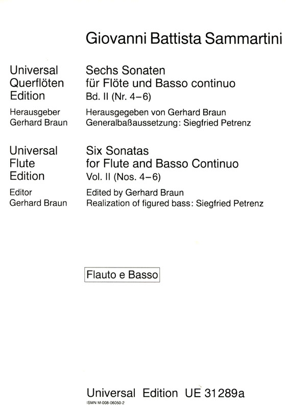 Giovanni Battista Sammartini【Sechs Sonaten , Bd.Ⅱ (Nr. 4-6)】für Flöte und Basso continuo