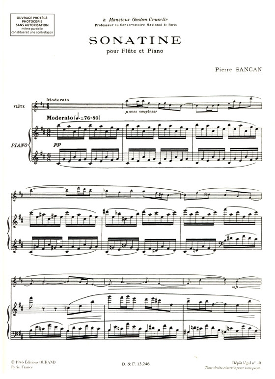 Pierre Sancan【Sonatine】pour flûte and piano