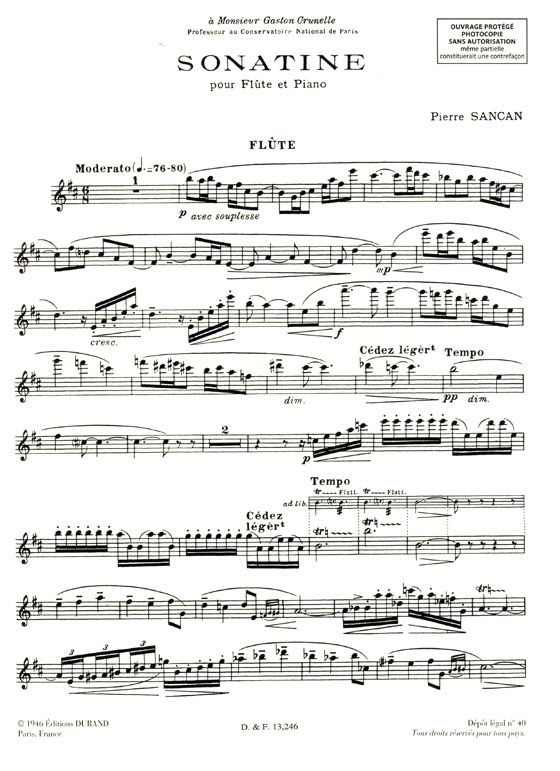 Pierre Sancan【Sonatine】pour flûte and piano
