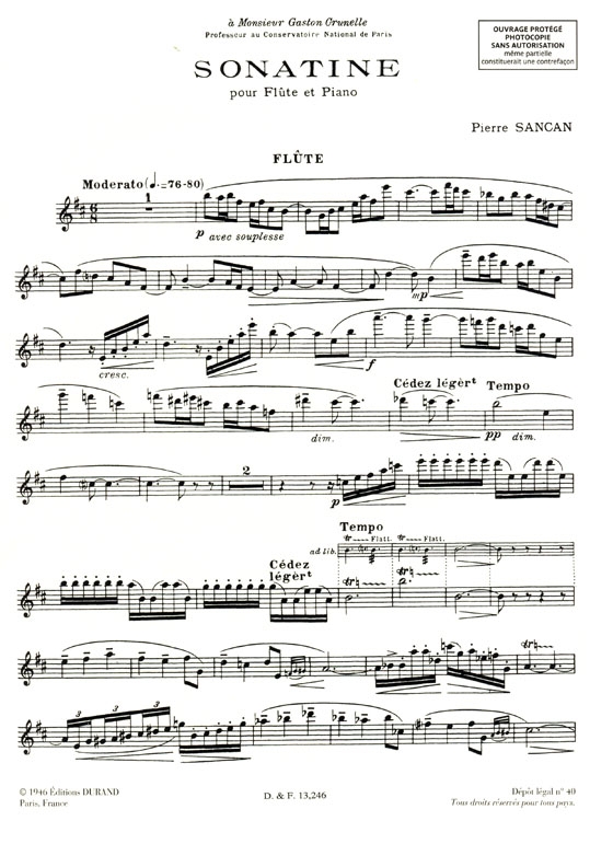 Pierre Sancan【Sonatine】pour flûte and piano Pierre Sancan【Sonatine】pour flûte and piano