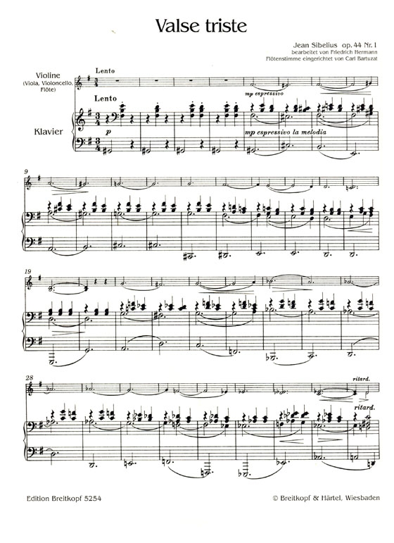 Sibelius【Valse triste , Op. 44 Nr. 1】für Flöte und Klavier Sibelius【Valse triste , Op. 44 Nr. 1】für Flöte und Klavier
